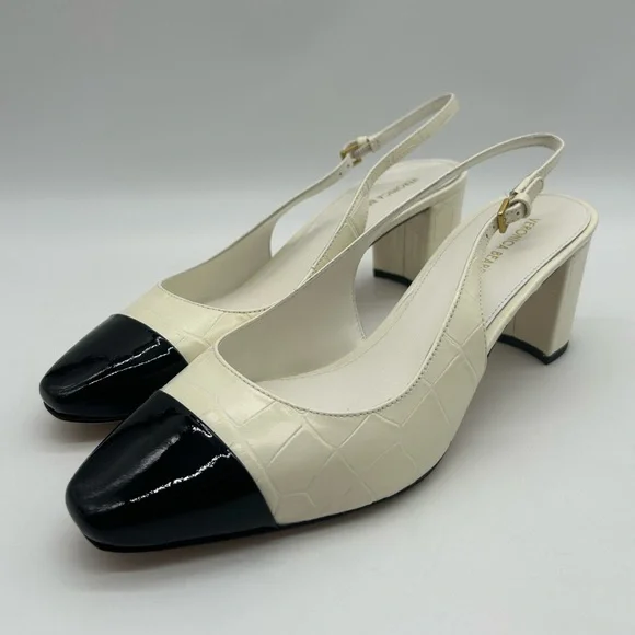 Veronica Beard Cecile Slingback 60 Ivory Croc Black Cap Toe Heels 8.5 New In Box - Picture 5 of 12